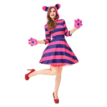 Halloween Gato Cheshire Disfraz de Color Púrpura Alicia en el País de las Maravillas Cosplay Vestido para Adultos Femenino